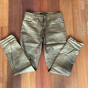 ZARA Metallic Gold Mid Rise Skinny Jeans, Size 38